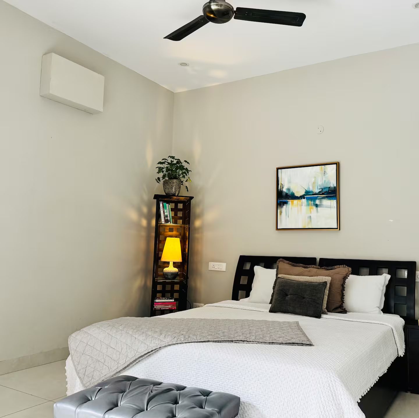Bedroom with Black Headboard