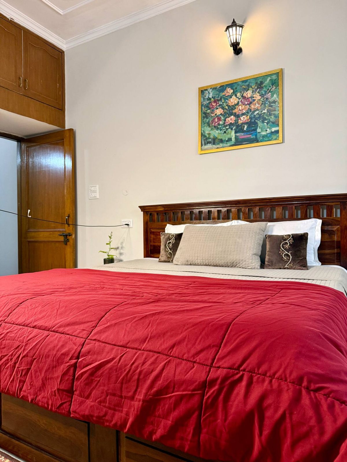Bedroom with Red Bedspread
